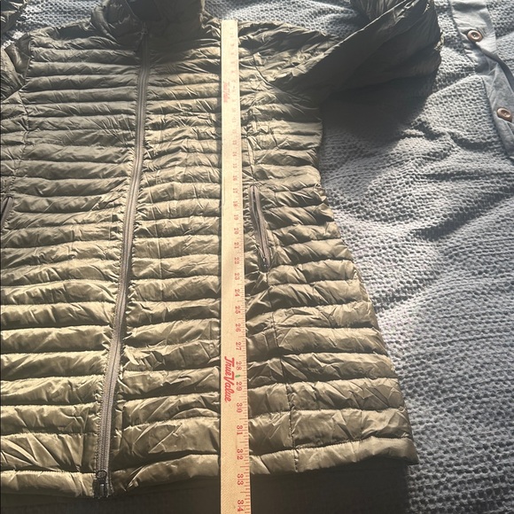 EDDIE BAUER MID LENGTH PUFFER DOWN ZIP HOODED JACKET BRONZE METALLIC WOMENS LG - Picture 15 of 16